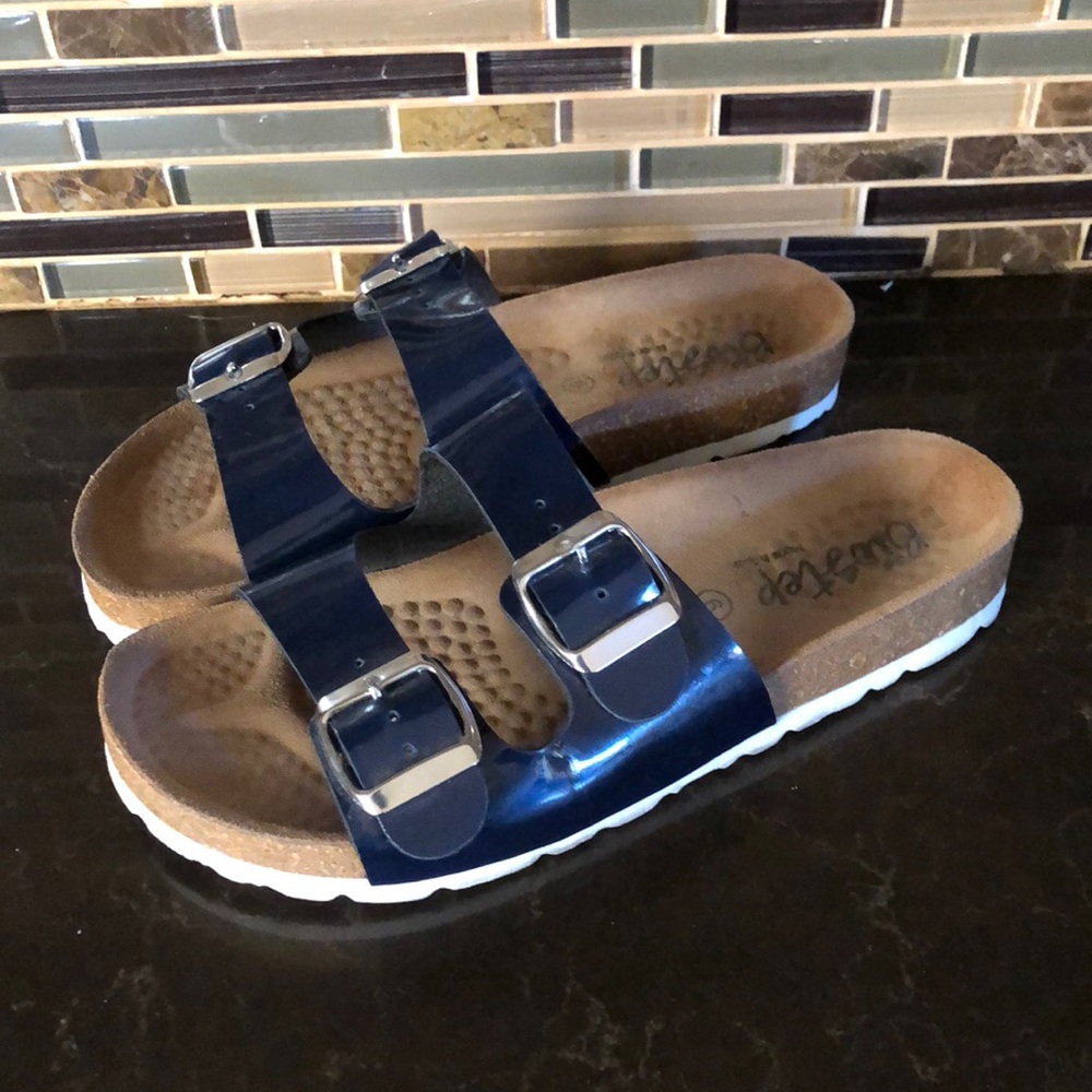 Booster navy patent footbed sandals‎ women’s size 6